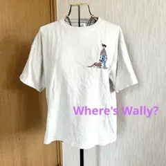 ウォーリーを探せ！　Tシャツ　くすみカラーライトグレー　刺繍　絵本　キャラクター