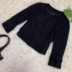 極美品　ノーベスパジオ　ノーカラージャケット　黒　フォーマル　ラメ　38 M