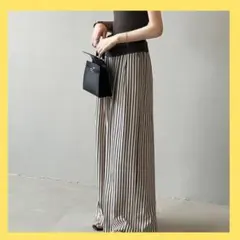 【再入荷】ストライプ ワイドパンツ ハイウエスト 細見え 着痩せ