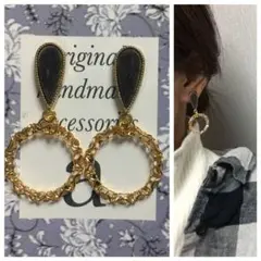 1163-3☺︎しずく型のハラコ素材グレーとゴールドチェーンフープのピアス☺︎