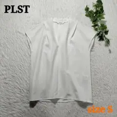 PLST ドライギャバVネックタックブラウス フレンチスリーブ ホワイト S