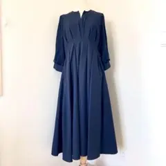 GIRL レーススリーブXライン キーネックロングワンピース ネイビー 2L