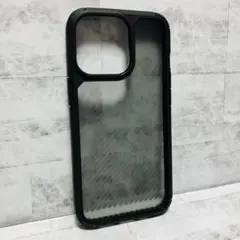 【iPhone13Pro】ケース 黒 ブラック カーボン調 ストラップ付