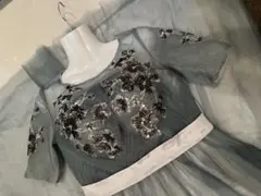 厚手美品◆パーティ演奏会/舞台撮影カラー◆水色＋シルバースパン刺繍チュールロング