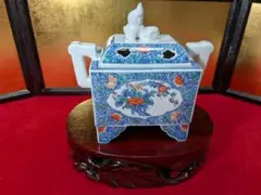 色鍋島　冬山作　耳付き香炉　 置物　飾り壺　インテリア