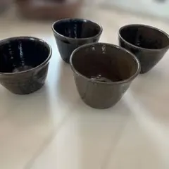 そば猪口 まとめ売り黒色陶器茶碗4個セット