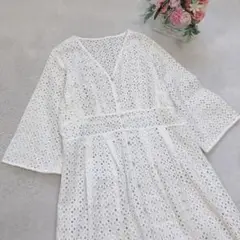 シンプリシテェ ロングカーディガン 刺繍レース 透け感 カジュアル 白 F
