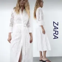 新品 未使用 ZARA ザラ コットンレース ロング シャツ ワンピース 長袖