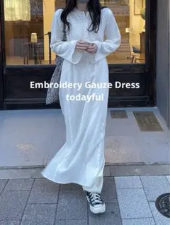 美品Embroidery Gauze Dressエンブロイダリーガーゼドレス36