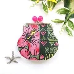 ハワイアン あめ玉がま口ポーチ お財布 ハンドメイド フラダンス