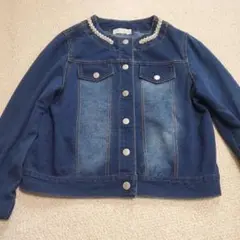 美品　子供服　キッズ 女の子　140cm　デニム　ジャケット パール装飾付き