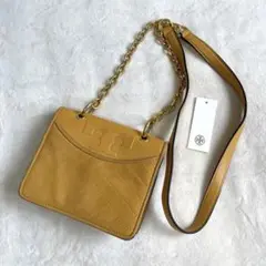 美品 トリーバーチ チェーンショルダーバッグ レザー ヌバック イエロー