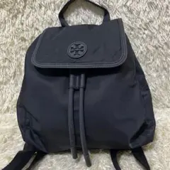【美品】トリーバーチ ミニリュック 巾着 金金具 ロゴ ナイロン 黒 ブラック