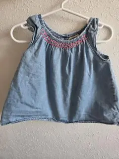 OSHKOSH☆デニムブルー✕ピンク刺繍タンクトップ　トップス　80cm