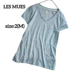LES MUES Vネック カットソーTシャツ グレー トップス Mサイズ 半袖