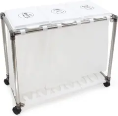 ステンレス3分別ゴミ箱 30L×3 キャスター付 蓋付き ホワイト