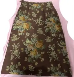 レナウンルック ロングスカート ブラウン 花柄 ヴィンテージ　古着
