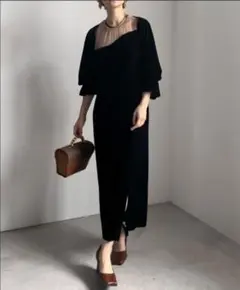 AMERI 2WAY CURVE VELOURS DRESS