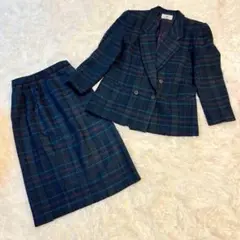 【セットアップ】オンワード/REONOBLE ウール素材 グリーン チェック