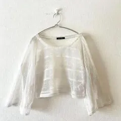 ☆【レイジーデイジー】メッシュニット ショート丈 袖ロールアップ M
