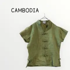 【CAMBODIA 】100%シルク半袖ブラウス　チャイニーズボタン トップス
