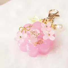 シャカシャカキーホルダー 花 ピンク シェイカー チャーム