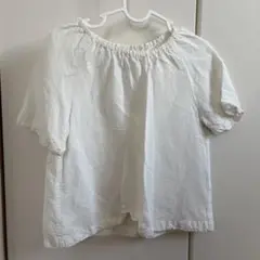 ホワイト 半袖シャツ ギャザー付き