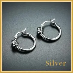 韓国 シルバー 結び目ピアス ノット フープピアス レディース メンズ