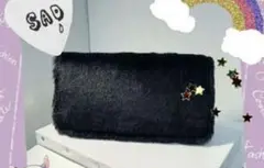 新品未使用品☆メルカリ便☆フワフワ×ファー財布×ブラック