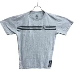 アディダス　メンズトップス　灰色　M　Tシャツ　ロゴライン 半袖【4076】