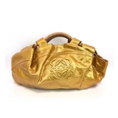 極美品☆ ロエベ ハンドバッグ ナッパアイレ ゴールド アナグラム エナメル