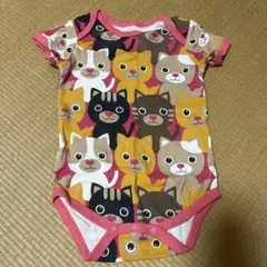 ベビー服 半袖ロンパース カラフルネコ柄 ピンク色 80cm★