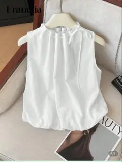ホワイト ノースリーブ フリルシャツ