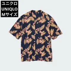 ユニクロ　UNIQLO　プリントオープンカラーシャツ（半袖）　M　ネイビー