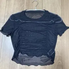 shein シアー ギャザー半袖トップス 黒
