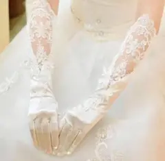 ♡大人気デザイン♡ ウェディンググローブ オフホワイト レース サテン 結婚式