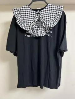 【未使用】しまむら　ぬた。　Tシャツ　半袖　L つけ襟　黒　白　サブカル　地雷