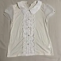 axes femme アイボリー フリルボタンシャツ 半袖