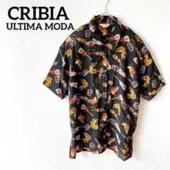 Z＊CRIBIA＊総柄シャツ 半袖 楽器モチーフ レトロ感 黒 ブラック 個性的
