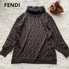 極美品 FENDI ズッカ柄 総柄 タートルネック ニット セーター ブラウン