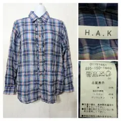H.A.K ハク　長袖フリルチェックシャツ