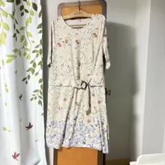 Smile Land フラワープリント ベルトつき チュニックワンピースLL