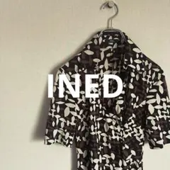 〈 INED 〉Leaf Print Stretch Midi Dress