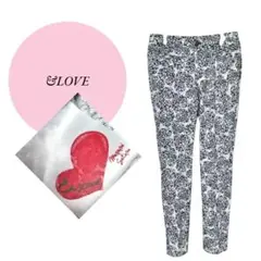 【アンドラブ】＆LOVE♡花柄♡ハート♡カジュアルパンツ【М】黒白♡派手♡可愛い