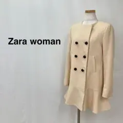 Zara womanノーカラーフレアジャケット イエローベージュ レディース
