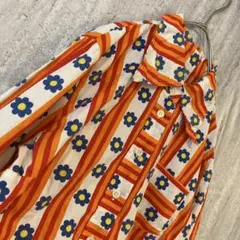 ヴィンテージ ひブラウス 花柄 レトロポップ ストライプ 白 ピンク オレンジ