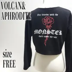 ローズプリント ショート丈 スウェット 黒 VOLCAN&APHRODITE
