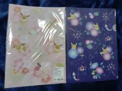 ポケモン　クリアファイル　イーブイと桜　ピカチュウと朝顔