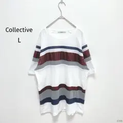 コレクティブ|異素材ドッキング Tシャツ【L】ラグランスリーブ マルチボーダー