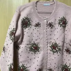 古着 レトロ ヴィンテージ カーディガン 花 ピンク ゆるふわ